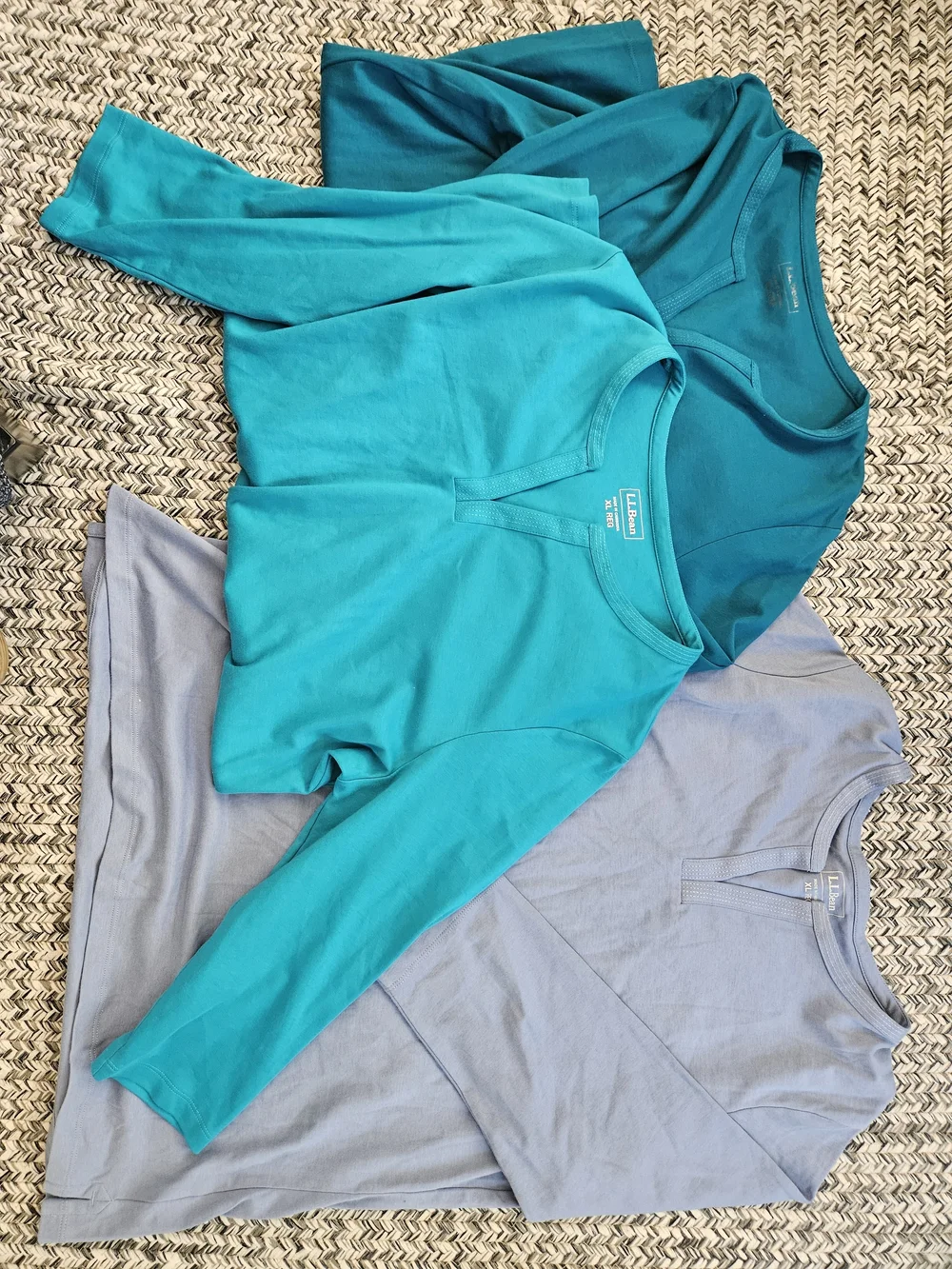 L.L. Bean Long Sleeve Tees in Teal, Aqua & Light Blue - Picture 1 of 5